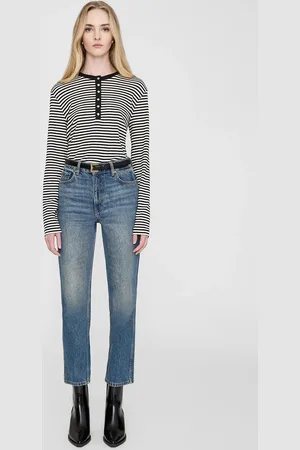 ANINE BING Alessia Long Sleeve Tee in And Black Stripe
