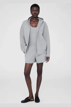 ANINE BING Bond Zip Up Hoodie Framed Monogram in Heather