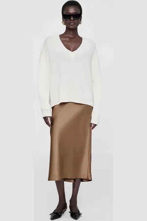 ANINE BING Bar Silk Skirt in Sepia