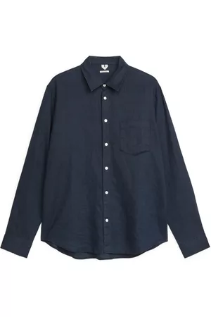 ARKET Heren Regular Fit Overhemden - Regular-Fit Linen Shirt - Blue
