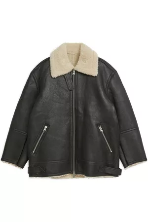 ARKET Pile-Lined Leather Jacket - Black