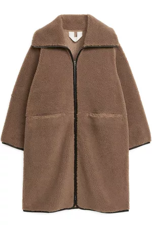 ARKET Dames Leren jassen - Leather Detailed Pile Coat - Beige