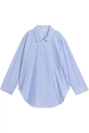 ARKET Dames Sokken - Poplin Pyjama Shirt - Blue
