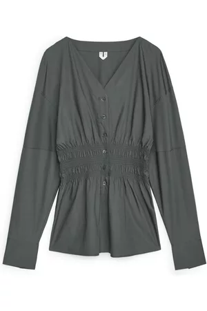 ARKET Smock Waist Poplin Blouse - Grey