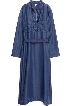 ARKET Dames Midi jurken - Belted Denim Dress - Blue