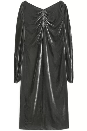 ARKET Ruched Velvet Dress - Grey