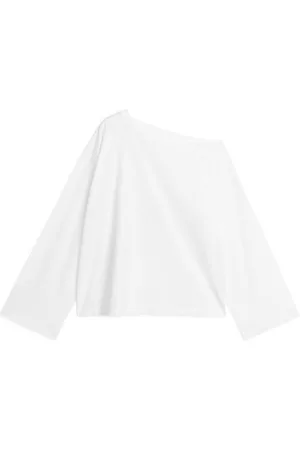 ARKET Dames Lange mouw - Asymmetric-Neck T-Shirt - White