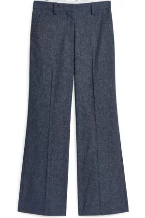 ARKET Dames Wijde broeken - Flared Linen Trousers - Blue