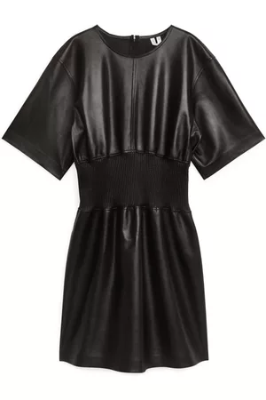 ARKET Rib-Waist Leather Dress - Black