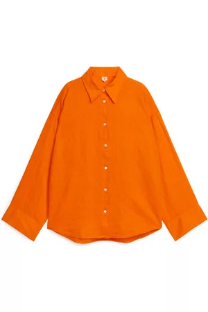 ARKET Dames Linnen Overhemden - Linen Shirt - Orange