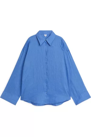 ARKET Dames Linnen Overhemden - Linen Shirt - Blue