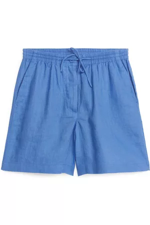 ARKET Dames Strings - Linen Drawstring Shorts - Blue