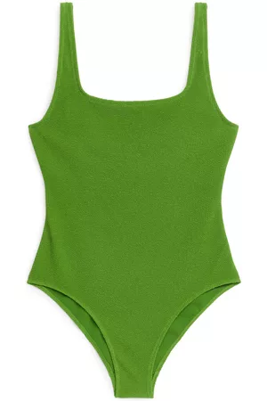 ARKET Dames Badpakken - Crinkle Square Neck Swimsuit - Green