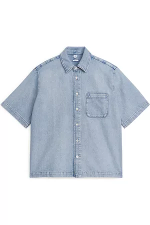 ARKET Heren Korte mouw - Oversized Short-Sleeve Denim Shirt - Blue