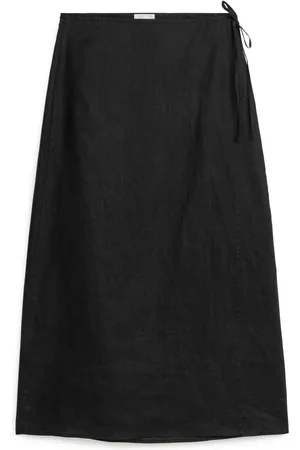 ARKET Dames Overslag Rokken - Linen Wrap Skirt - Black