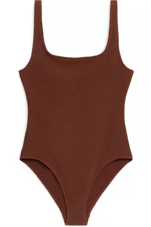 ARKET Dames Badpakken - Crinkle Square Neck Swimsuit - Orange