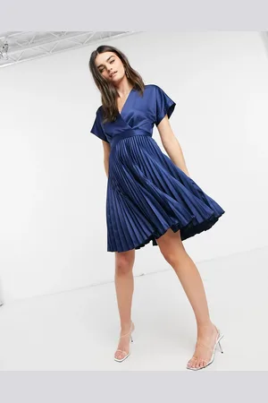 Closet Wrap front pleated midi skater dress in