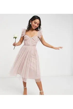 ANAYA Anaya With Love Petite Bridesmaid tulle frill sleeve midi dress in