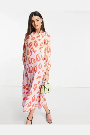 Closet Long sleeve spot print midaxi dress in contrast pastel