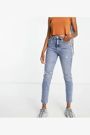 Stradivarius Tall slim mom jean with stretch and rip in authentic