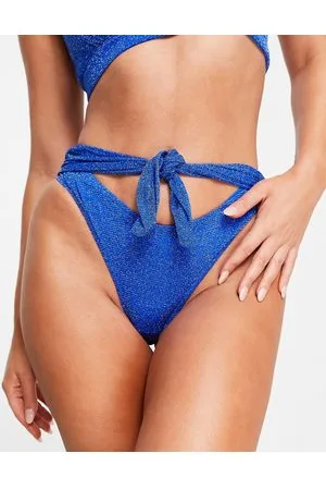 Ann Summers La Isla Bonita high waist tie bikini bottom with back diamante detailing in glitter cobalt