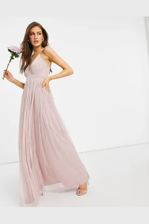 ANAYA With Love Bridesmaid tulle plunge front maxi dress in