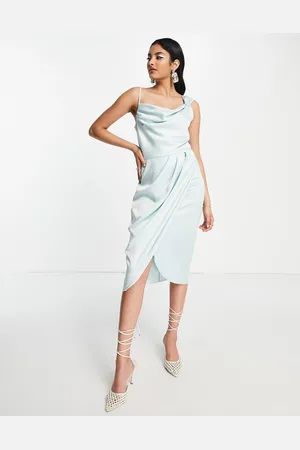 Closet Cowl neck drape midi dress in light blue