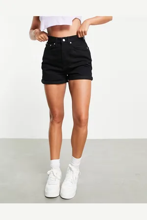 NA-KD Cotton mom turn up denim shorts in
