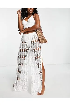 River Island Flared lace detail beach trousers in