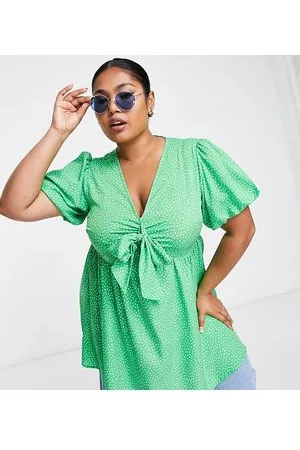 Yours Tie front polka dot short sleeve top in