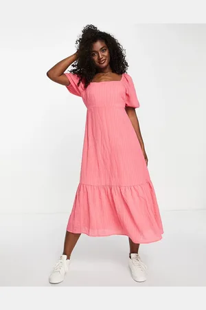 New Look Square neck textured midi dress in
