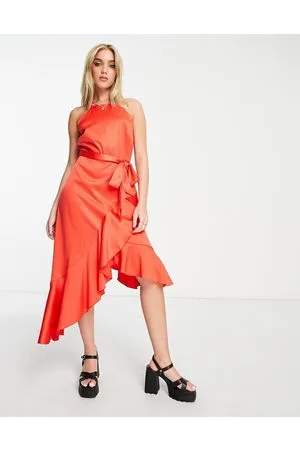 Style Cheat Halter ruffle midi dress in bright