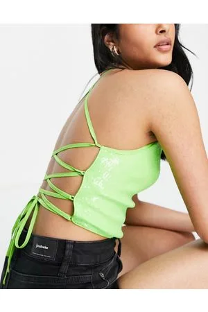 Annorlunda Strappy back sequin crop top in lime