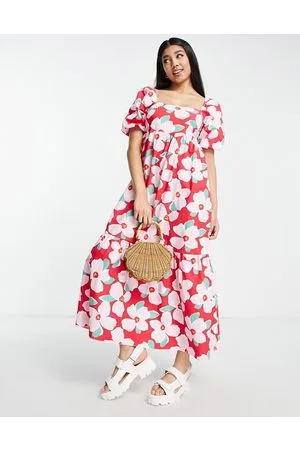 New Look Puff sleeve tie back midi dress in floral