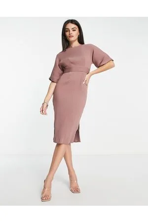 Closet Ribbed pencil midi dress in mink