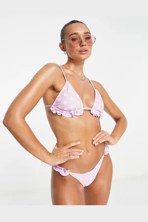 River Island Polka dot frill triangle bikini top in