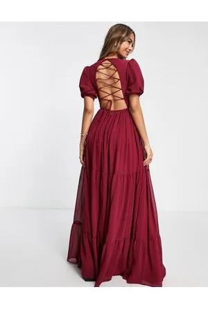 ANAYA With Love Bridesmaid lace up back maxi dress in plum