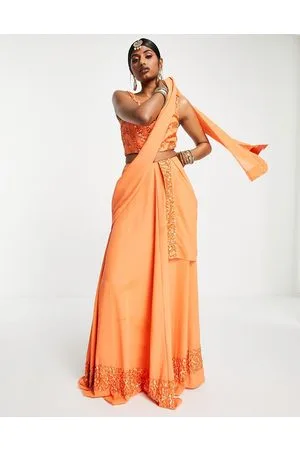 Maya Deluxe Band embellished lehenga maxi skirt in tangerine