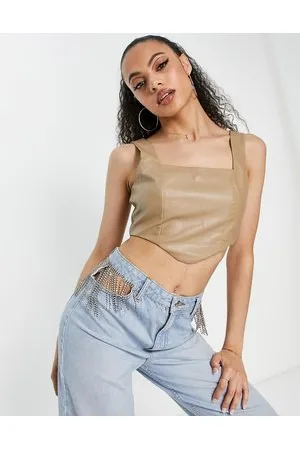 NaaNaa PU corset top in taupe