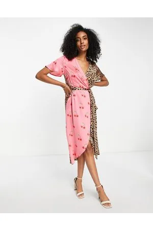 Never Fully Dressed Contrast wrap midi dress in cherry leopard print