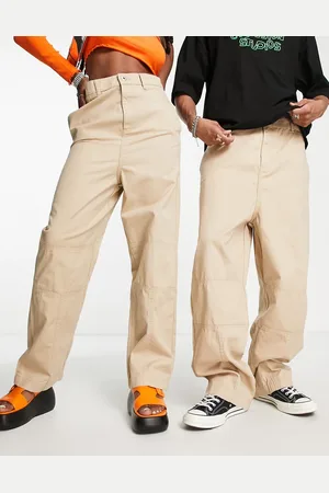 COLLUSION Unisex Y2K twill utility trousers with seam detail in stone