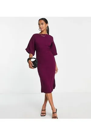 Closet Ribbed pencil midi dress in plum
