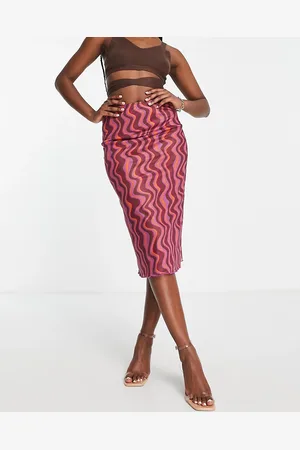 VERO MODA Mesh midi skirt with lettuce hem in swirl print