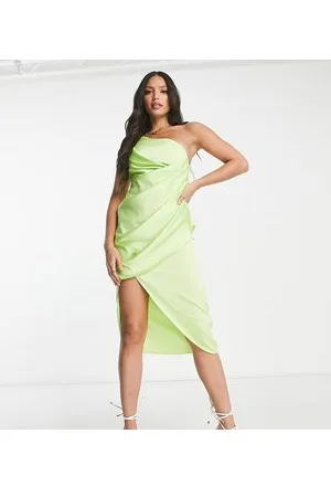 River Island One shoulder midi dress in lime