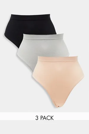 Greentreat Green Treat secret control 3 pack thongs in grey rose and black