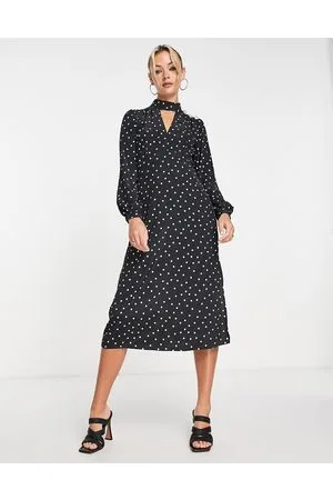 River Island Midi dress in polka dot with heart button detail