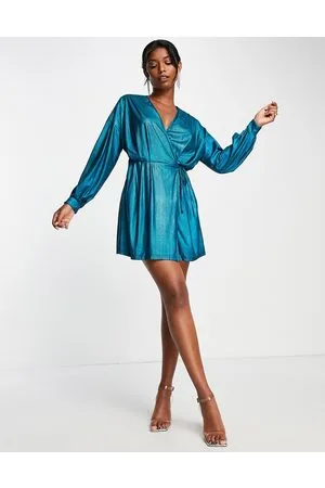 Extro & Vert Belted mini dress with balloon sleeves in plisse