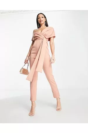 ASOS ASOS DESIGN Tall fallen shoulder scuba jumpsuit in blush