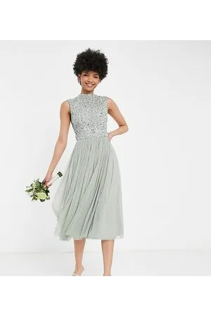 Beauut Tall Bridesmaid 2 in 1 embellished midi dress with full tulle skirt in sage