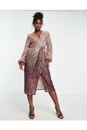 Style Cheat Wrap midi sequin dress in ombre